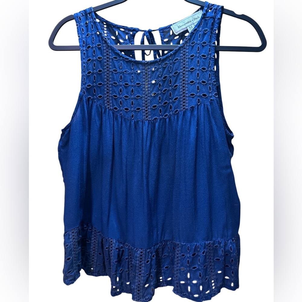 Abercrombie Navy Eyelet Tank Top Cottagecore Coastal Casual M